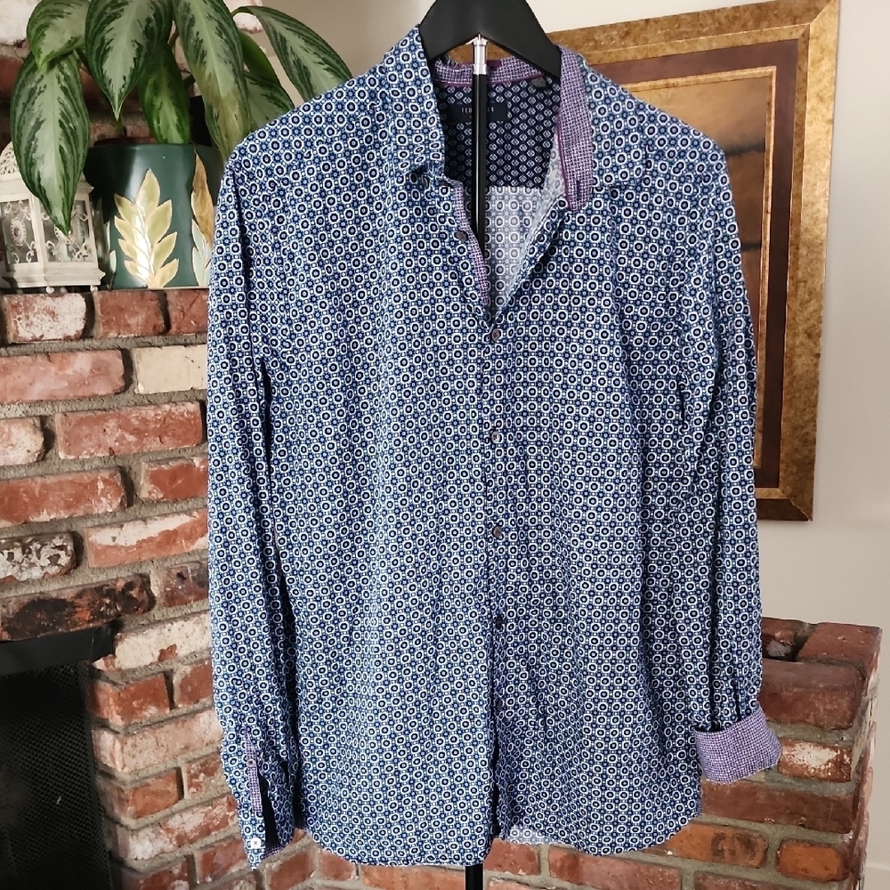 Ted Baker London Women’s Blue Geo Print Button Front Shirt Blouse | Small